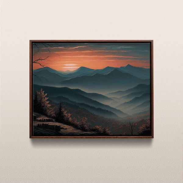 Blue Ridge Parkway National Park Sunset | Vintage Oil Painting | North Carolina & Virginia, USA | Instant Digital Download | #145