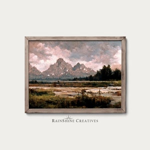 Grand Teton Nationalpark | Wyoming, USA | Vintage Landschaft Ölgemälde | Warm Rustikal | Wandkunst | Druckbarer digitaler Download | #56