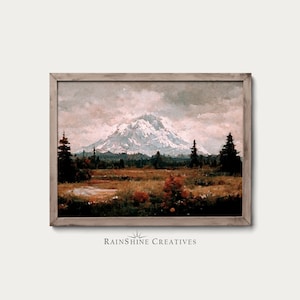 Mount Rainier National Park | Washington, USA | Vintage Landscape Oil Painting | Warm Rustic | Wall Art | Printable Digital Download | #63