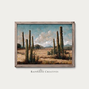 Parque Nacional Saguaro | Arizona, EUA | Pintura a óleo de paisagem vintage | Rústico Quente | Arte de parede | Download digital para impressão | #68