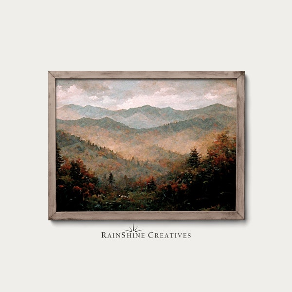 Great Smoky Mountains National Park | North Carolina, USA | Vintage Landscape Oil Painting | Warm Rustic | Digital Download | #57