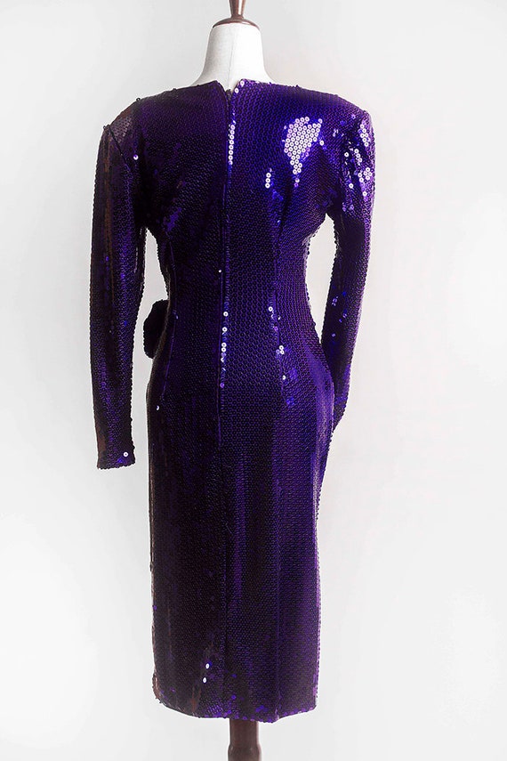 TADASHI Purple Sequin V Neck Long Sleeve Dress, S… - image 5
