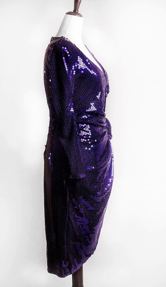TADASHI Purple Sequin V Neck Long Sleeve Dress, S… - image 4