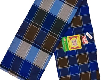 Men’s Blue check Lungi Dhoti Handmade White Mundu Sarong Beachwear & Nightwear Unstitched Pure Cotton Fabric