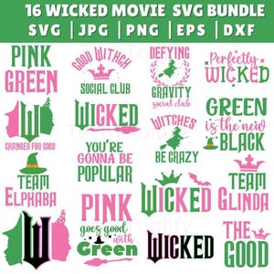 Wicked Movie SVG Bundle: Pink & Green Witch Clipart (Digital Download)