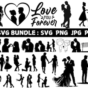 Couple SVG Bundle: Anniversary Silhouette Clipart (Digital Files)