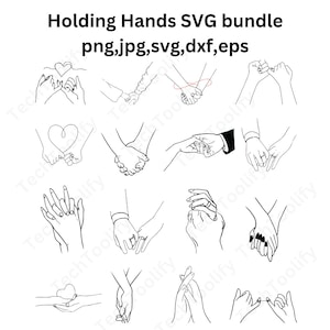 Tomados de la mano SVG PNG paquete, archivos SVG del Día de San Valentín, Pinky Hold svg para Cricut, Pareja de archivos cortados a mano, Weeding Png Personalizar con nombres