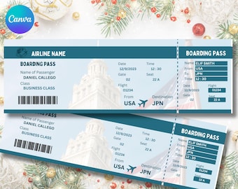 Editable Boarding Pass Template, Printable Plane Ticket, Personalized Travel Gift, Digital Download