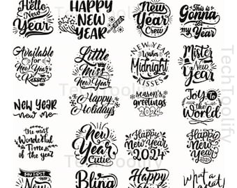 20 Frohes Neues Jahr SVG Bundle, Hallo 2024 SVG, Neujahr Dekoration, Neujahr Zeichen, Silhouette Cricut, druckbare Vektor, Neujahr Zitat etc