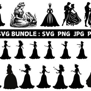 Princess Silhouette Svg Bundle, Princess Cut Files For Cricut, Princess Clipart, Princess Svg Bundle, Princess Vector
