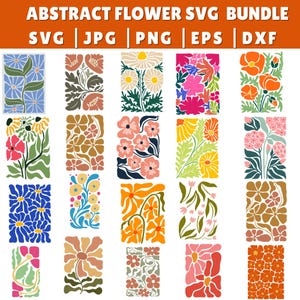Abstract Flower SVG Bundle: Groovy Floral PNG, Danish Retro Designs (Digital Download)
