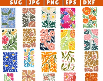 Abstract Flower SVG Bundle: Groovy Floral PNG, Danish Retro Designs (Digital Download)