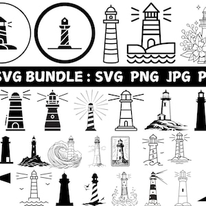 Pacchetto SVG faro, pacchetto PNG faro, clipart faro, file di taglio SVG faro per Cricut, svg marittimo, Svg oceano, Svg nautico