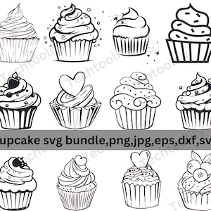 Cupcake SVG, Cake Cut file, Cupcake bundle svg, jpg ,png, Sweets svg, Cupcake Outline SVG, Birthday svg, Cupcake clipart Instant download,