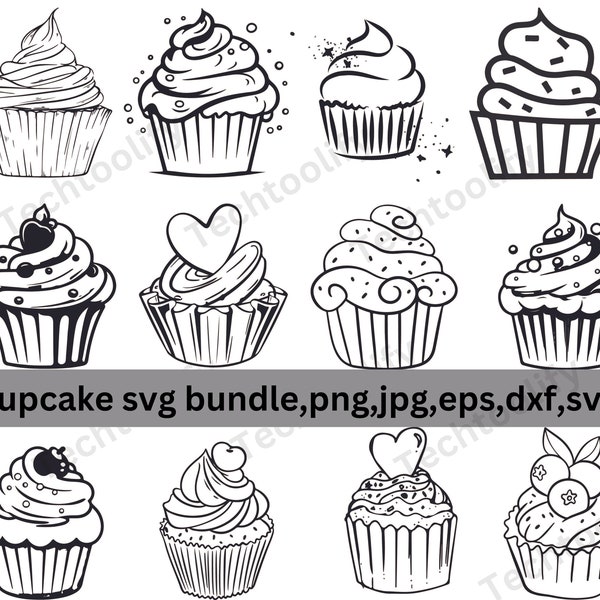 Cupcake SVG, Cake Cut file, Cupcake bundle svg, jpg ,png, Sweets svg, Cupcake Outline SVG, Birthday svg, Cupcake clipart Instant download,