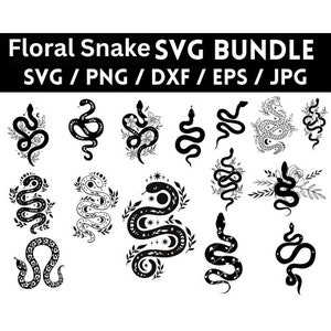 Floral Snake svg Bundle, Snake svg, Snake with flowers svg,Celestial snake svg, S, Mystical snake svg, Snake design Svg, Snake Silhouette