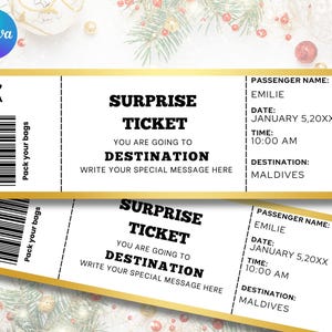 Editable Boarding Pass Canva Template, Printable Airline Ticket, Boarding Pass Surprise Trip, Digital Download DIY Boarding Ticket