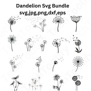 Pissenlit Svg Bundle, Pissenlit Svg, Pissenlit Png, Clipart, Just Breathe Svg, Pissenlit Blowing Svg, Dxf, Fichiers coupés pour Cricut, Silhouette image 1