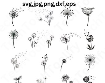 Dandelion Svg Bundle, Dandelion Svg, Dandelion Png, Clipart, Just Breathe Svg, Dandelion Blowing Svg, Dxf, Taglia file per Cricut, Silhouette