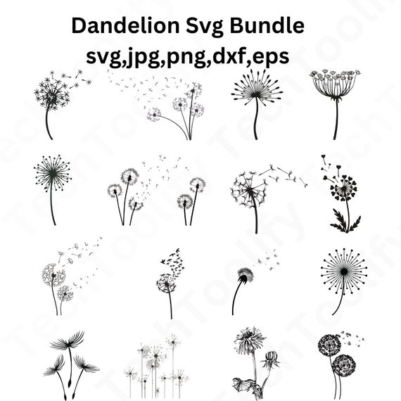 Dandelion SVG Bundle: Blowing Flower Clipart (Digital Download)