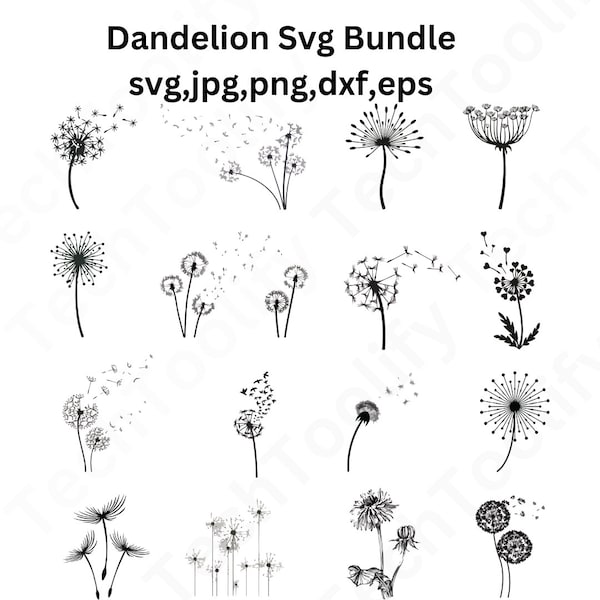 Dandelion Svg Bundle, Dandelion Svg, Dandelion Png, Clipart, Just Breathe Svg, Dandelion Blowing Svg, Dxf, Cut files for Cricut, Silhouette