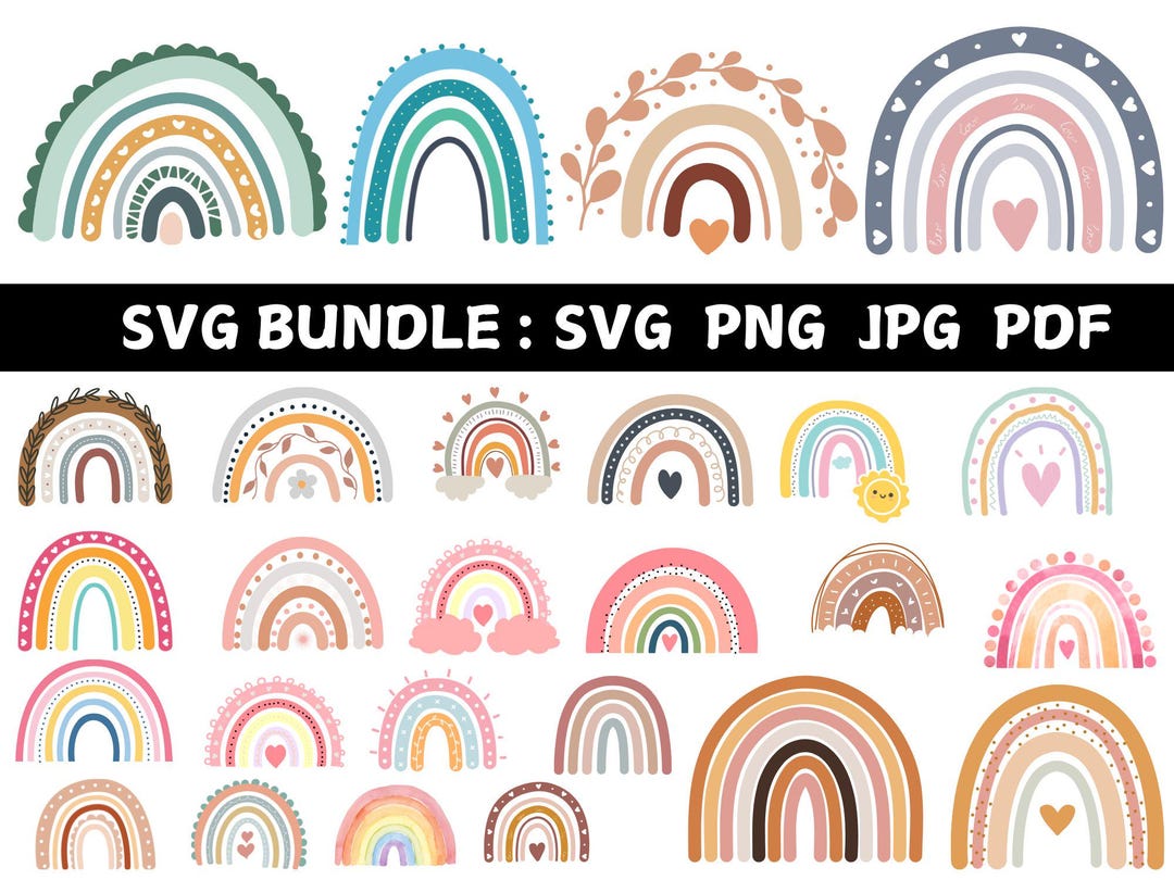 Boho Rainbow SVG Bundle: Pastel Clipart (digital Download) - Etsy