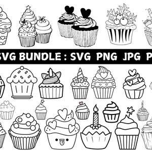 Pacote SVG de bolo, Cupcake Svg, Bolo de aniversário Svg, Pacote PNG de bolo, Clipart de bolo, Arquivos de corte SVG de bolo para Cricut, Padaria Svg, Muffin Svg