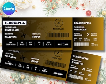 Editable Boarding Pass Template, Printable Plane Ticket, Personalized Travel Gift, Digital Download