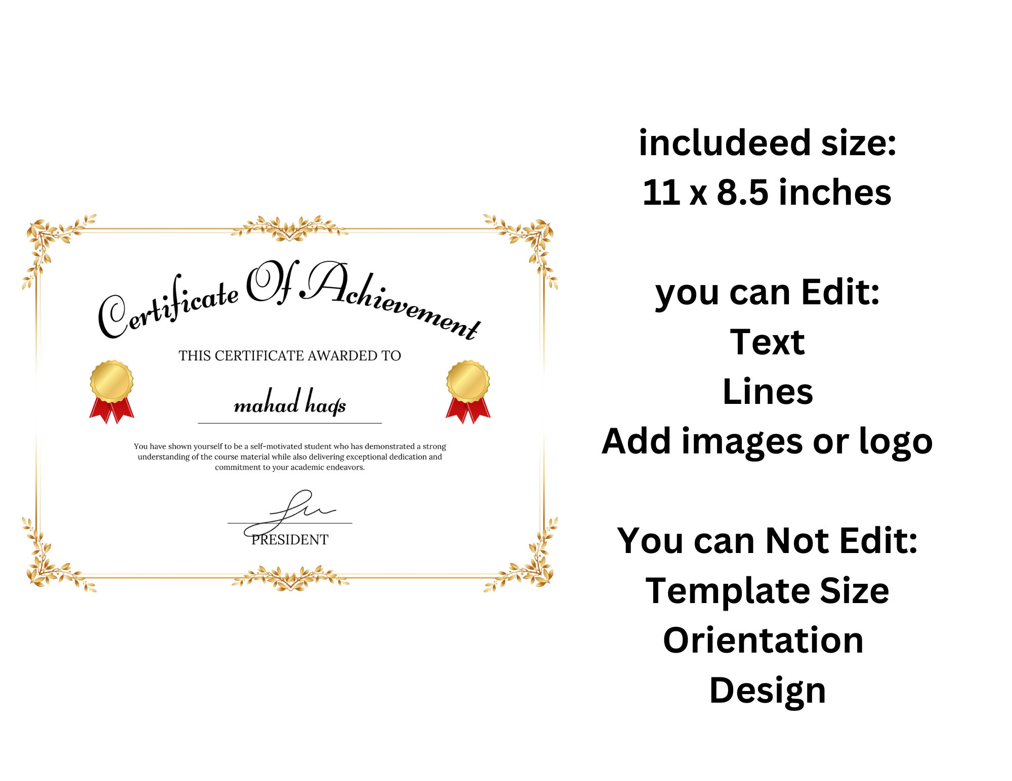 Printable Certificate of Achievement Template: Editable Commitment ...