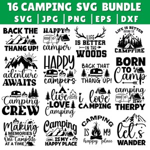 Lot Camping SVG : joyeux campeur, modèles de randonnée (téléchargement numérique)