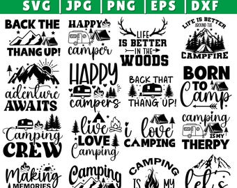 Camping-SVG-bundel: Happy Camper, wandelontwerpen (digitale download)