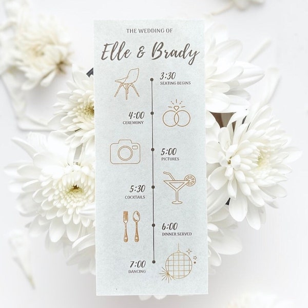 Wedding Order of Event Digital Download, Wedding Timeline Template, Instant Download, PDF, Wedding Handout, Order of Service Handout