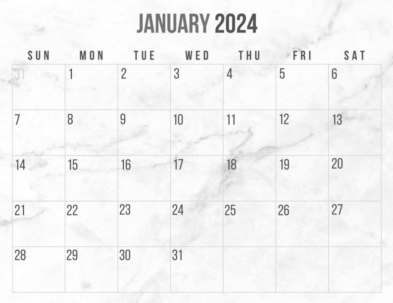 2024 Calendar, 2024 Monthly Planner, Marbled Simple Aesthetic Wall