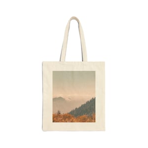 Cotton Canvas Tote Mountain Print Hiking Tote Bag Rustic Adventure Travel Gift Vintage Aesthetic Tote Bag for Mountain Lovers