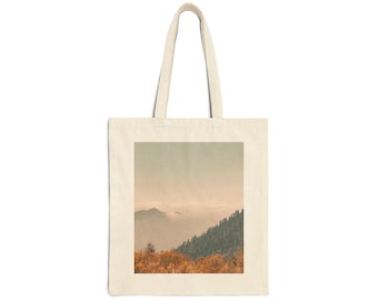 Cotton Canvas Tote Mountain Print Hiking Tote Bag Rustic Adventure Travel Gift Vintage Aesthetic Tote Bag for Mountain Lovers