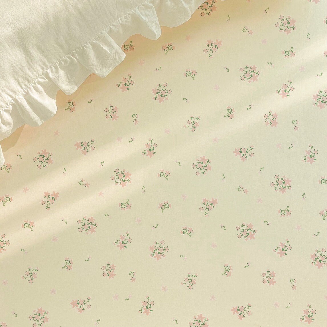 Floral Ruffle Cotton Duvet Cover Set, Floral Ruffle Pillowcase, Cream