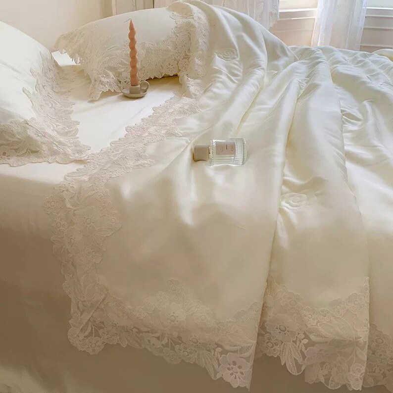 Minimalist Lace Cotton Bedding Set 4pcs Long Staple Cotton Etsy
