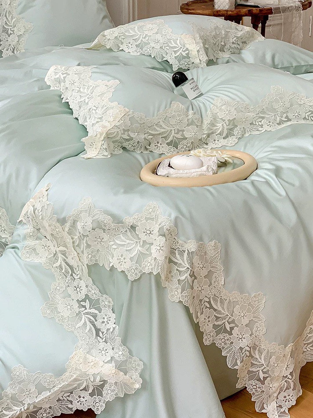 Minimalist Lace Cotton Bedding Set 4pcs, Long Staple Cotton Lace Full