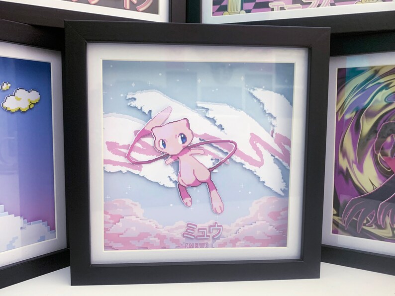 80s MEW 3D Shadow Box Pokemon Framed Art Trippy Room Decor Etsy