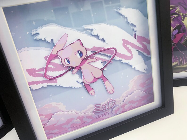 80s MEW 3D Shadow Box Pokemon Framed Art Trippy Room Decor Etsy