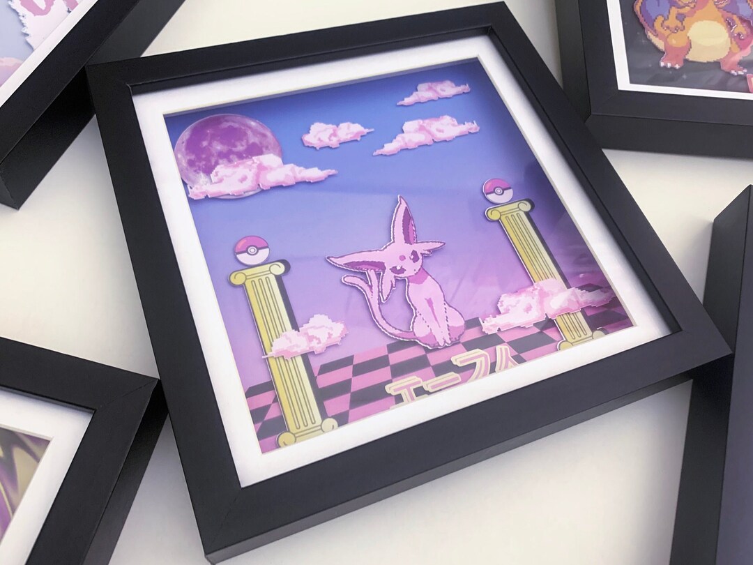 VAPORWAVE ESPEON 3D Shadow Box Pokemon Framed Art Trippy Etsy