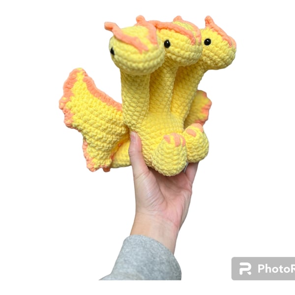 Pattern: Dragon crochet amigurumi, PDF crochet pattern, king Ghidorah inspired, godzilla inspired, crochet pattern, crochet, amigurumi