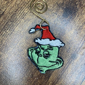 Grinch Christmas Ornament embroidered