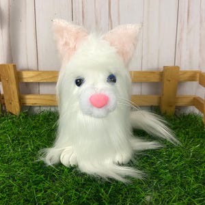 Handmade Plush White Cat with Blue Eyes, Faux Fur Kitty, Cute Whimsical Cat Decor, Soft White Cat Plush, Cat Lover Gift