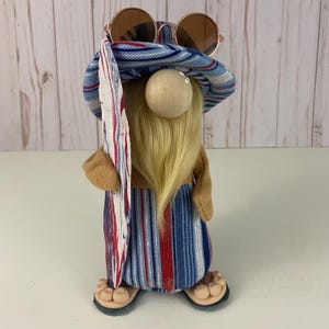 Patriotic Surfer Gnome with Surfboard – Beach Decor, Summer Gnome with Flip Flops, Red White and Blue Coastal Gnome