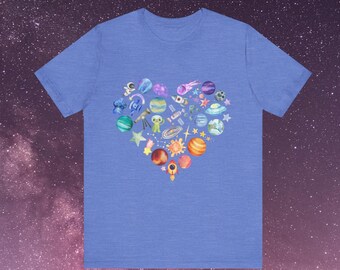 T-shirt met kosmisch hart, T-shirt leuk ruimteliefhebber, leuk wetenschapscadeau, grafisch shirt Galaxy, kleding astronomieliefhebber, perfect voor verjaardagen