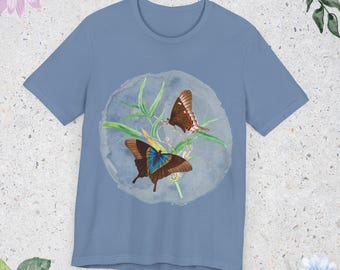 Vlindertuin uniseks T-shirt, natuurliefhebber T-shirt, milieuvriendelijke kleding, cadeau voor haar, vlinderkunstshirt, lentemode