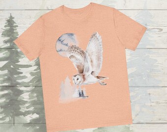 Sneeuwuil aquarel nacht uniseks T-shirt, shirt natuurliefhebber, cadeau voor dierenliefhebbers, uil nacht-T-shirt, vrijetijdskleding, milieuvriendelijke mode