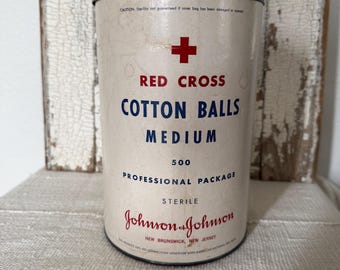 Vintage Red Cross Cotton Ball Tin | Johnson & Johnson | Professional Package |
