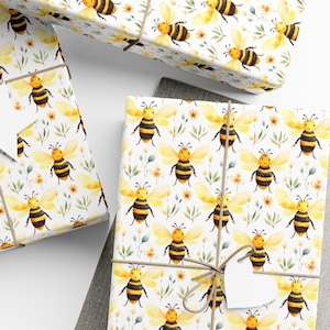 Cute Bees Gift Wrap, Bee Wrapping Paper, Bee Lover Gift Wrap, Birthday Wrapping, Wrapping Paper Rolls, 3 sizes
